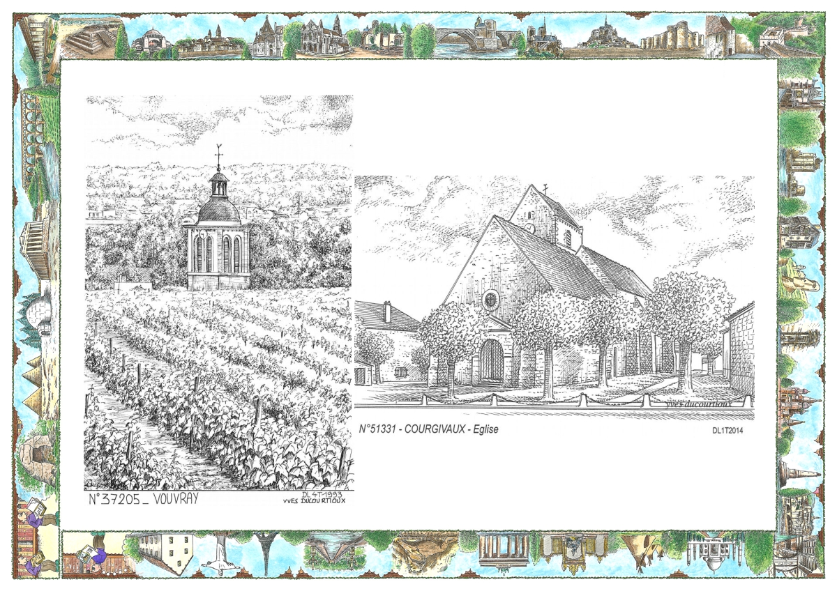 MONOCARTE N 37205-51331 - VOUVRAY - vue / COURGIVAUX - �glise