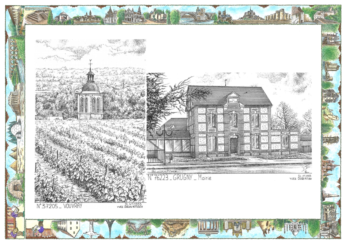 MONOCARTE N 37205-76223 - VOUVRAY - vue / GRUGNY - mairie