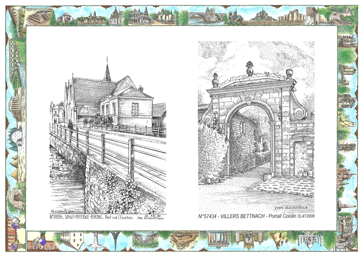 MONOCARTE N 37354-57434 - ST PATERNE RACAN - pont sur l escotais / VILLERS BETTNACH - portail coislin