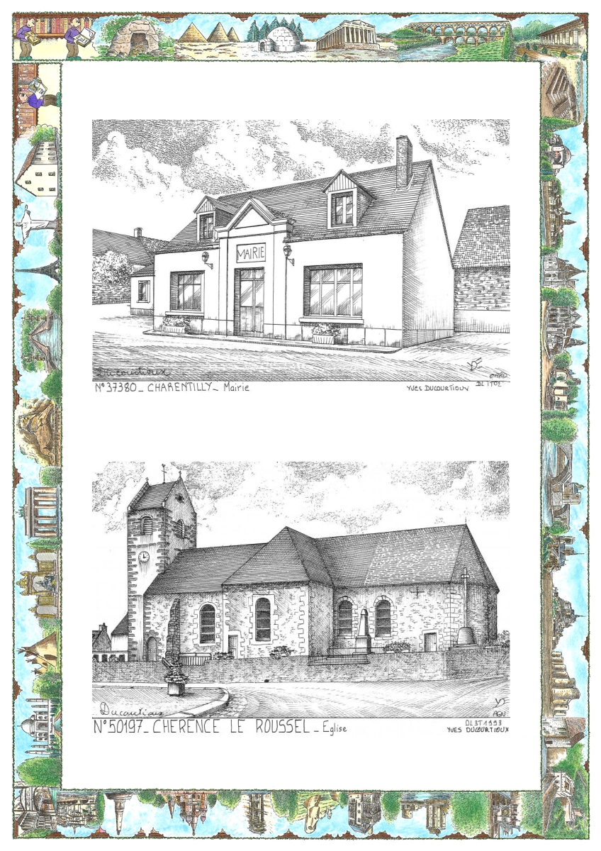 MONOCARTE N 37380-50197 - CHARENTILLY - mairie / CHERENCE LE ROUSSEL - �glise