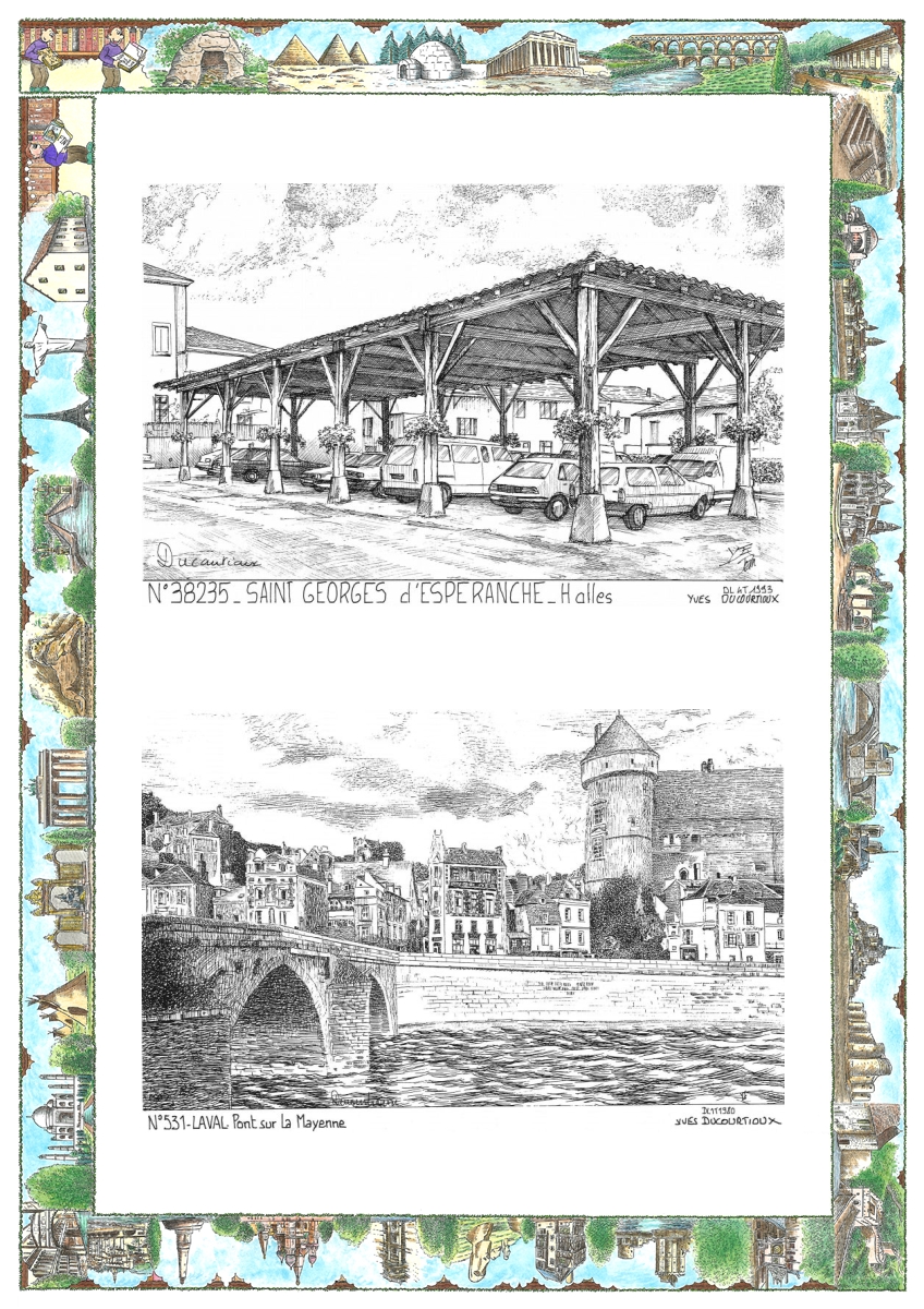 MONOCARTE N 38235-53001 - ST GEORGES D ESPERANCHE - halles / LAVAL - pont sur la mayenne
