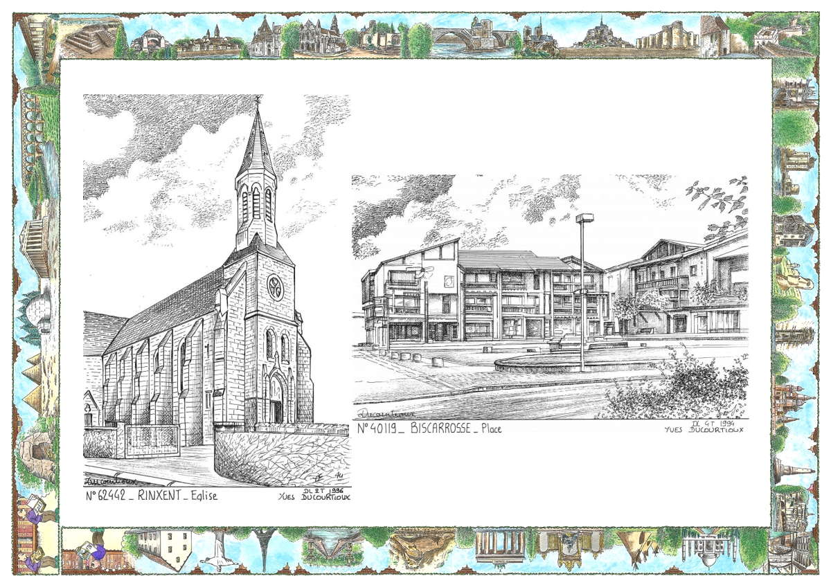MONOCARTE N 40119-62442 - BISCARROSSE - place / RINXENT - �glise