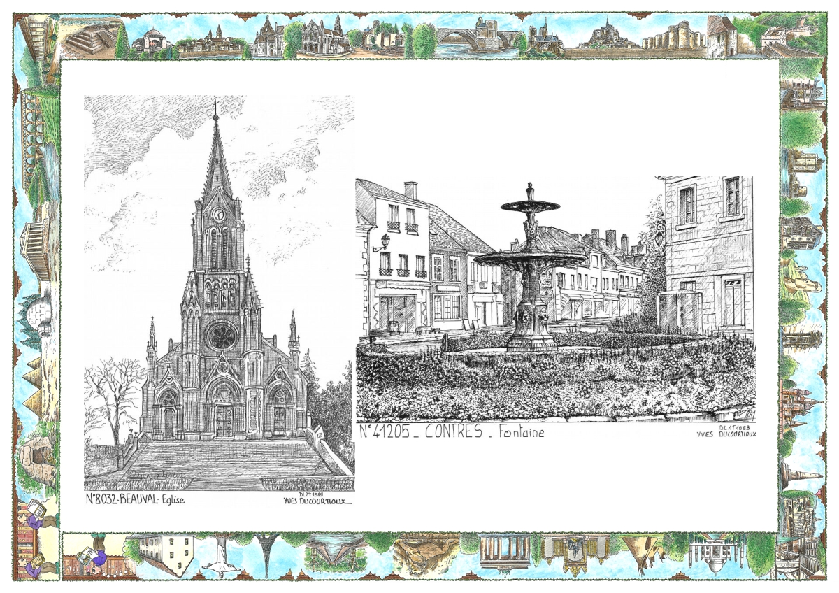 MONOCARTE N 41205-80032 - CONTRES - fontaine / BEAUVAL - �glise