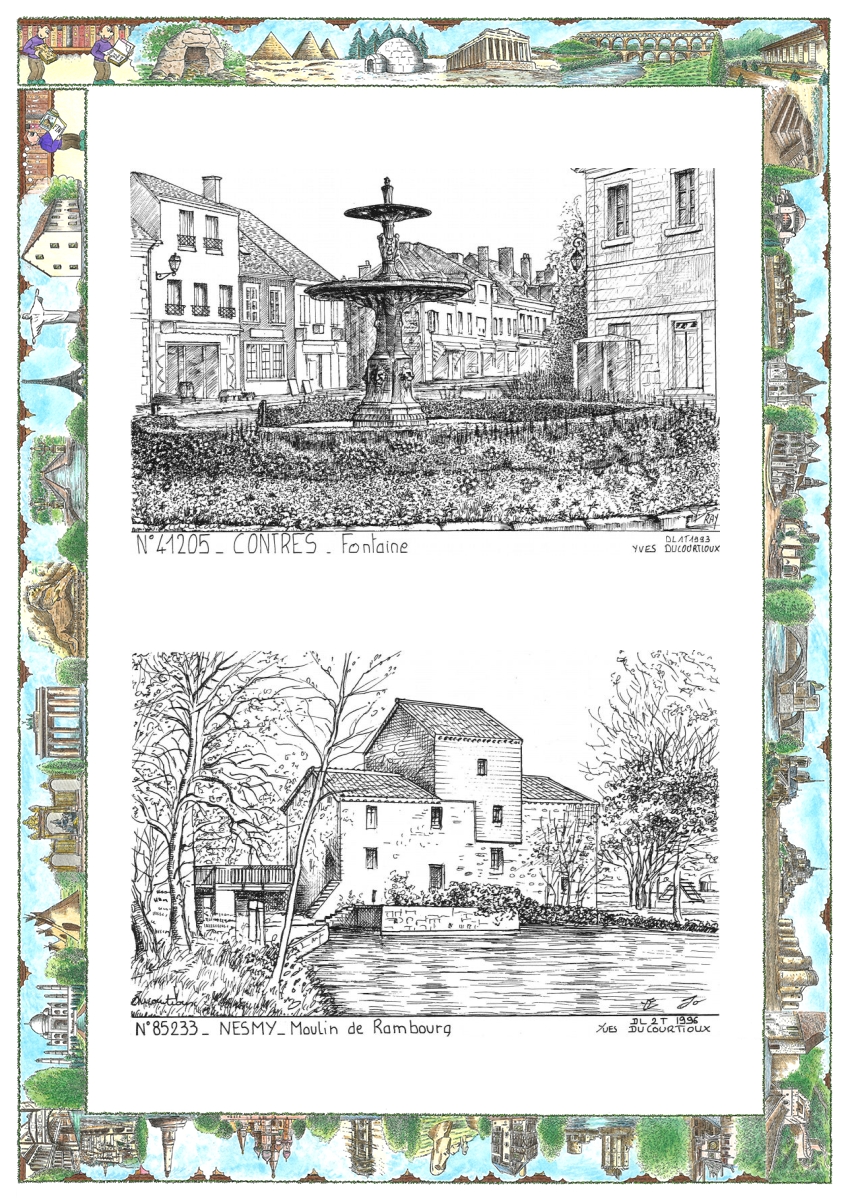 MONOCARTE N 41205-85233 - CONTRES - fontaine / NESMY - moulin de rambourg