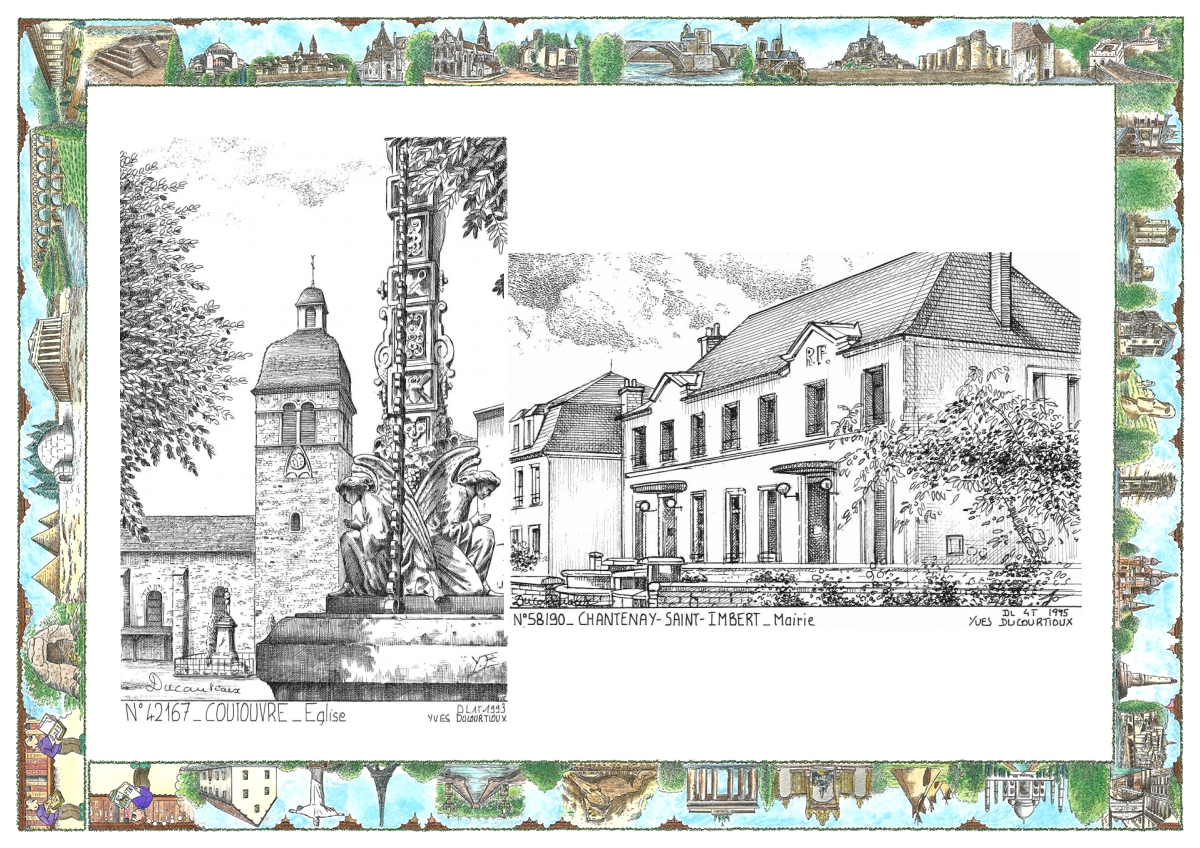 MONOCARTE N 42167-58190 - COUTOUVRE - �glise / CHANTENAY ST IMBERT - mairie