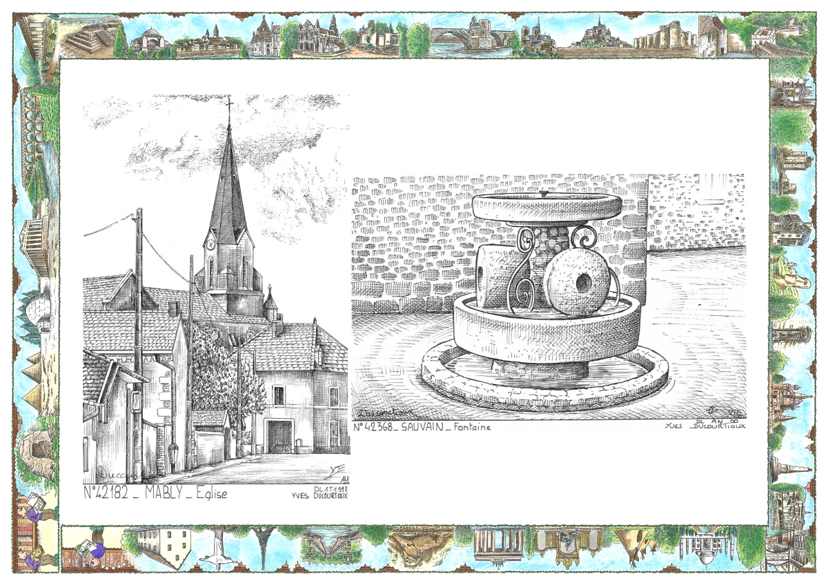 MONOCARTE N 42182-42368 - MABLY - �glise / SAUVAIN - fontaine
