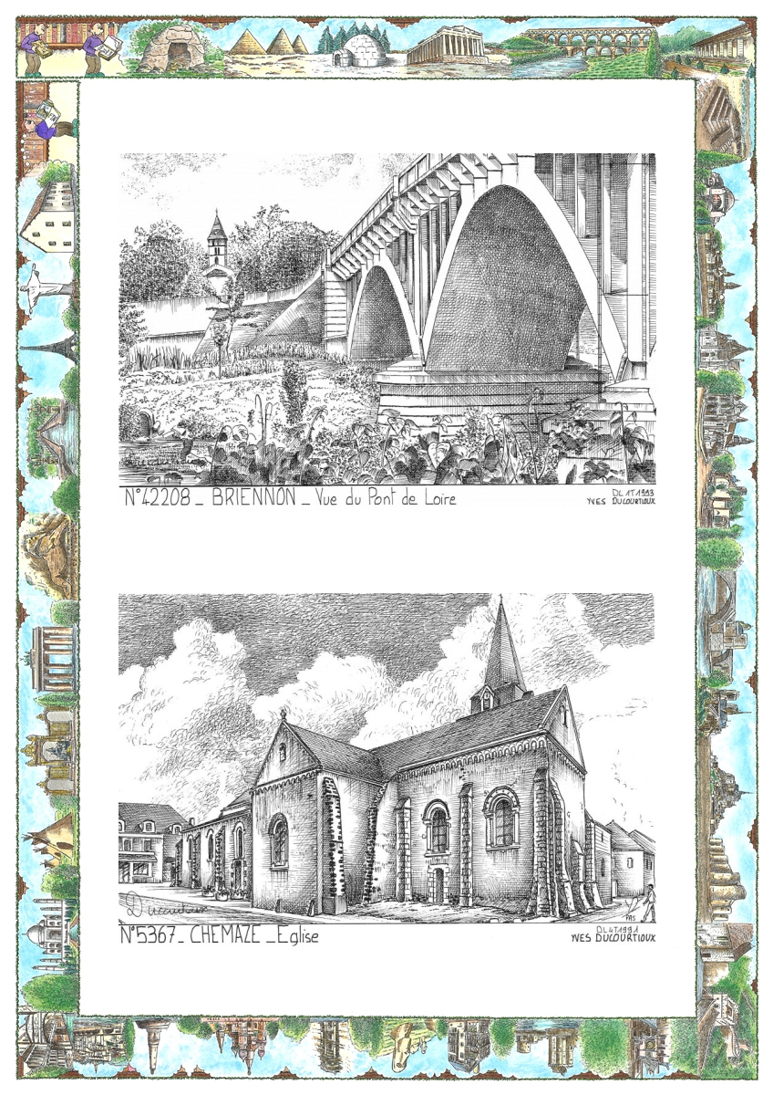 MONOCARTE N 42208-53067 - BRIENNON - vue du pont de loire / CHEMAZE - �glise