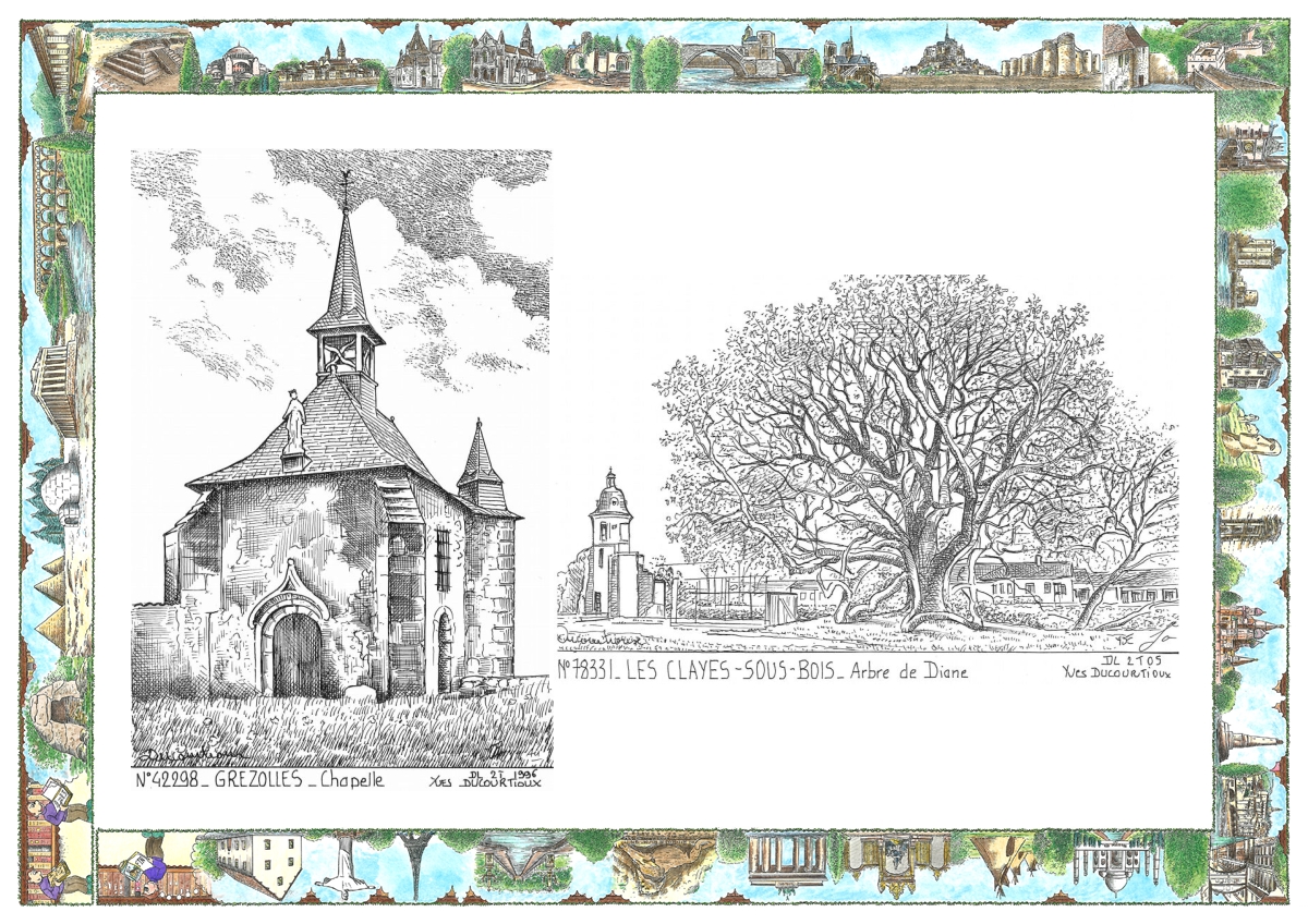 MONOCARTE N 42298-78331 - GREZOLLES - chapelle / LES CLAYES SOUS BOIS - arbre de diane