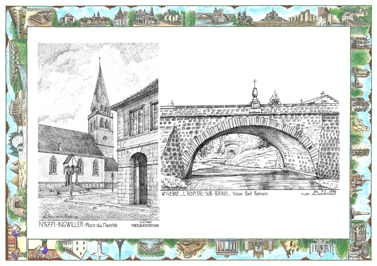 MONOCARTE N 42302-67071 - L HOPITAL SUR RHINS - vieux pont romain / INGWILLER - place du march�