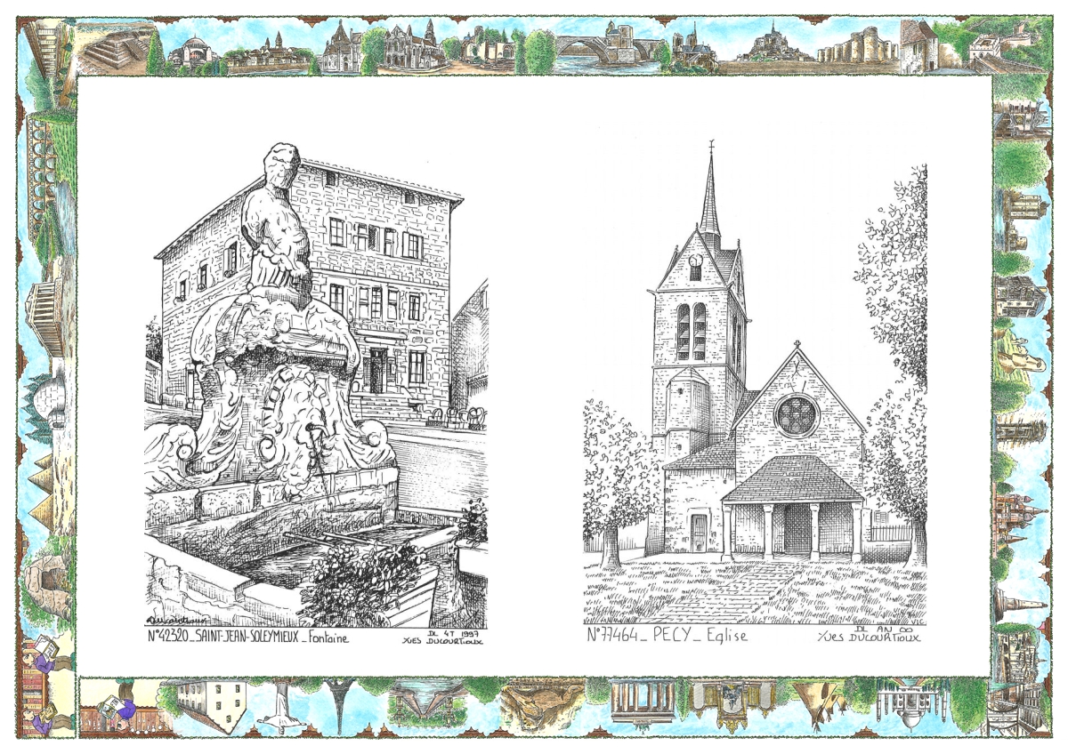 MONOCARTE N 42320-77464 - ST JEAN SOLEYMIEUX - fontaine / PECY - �glise