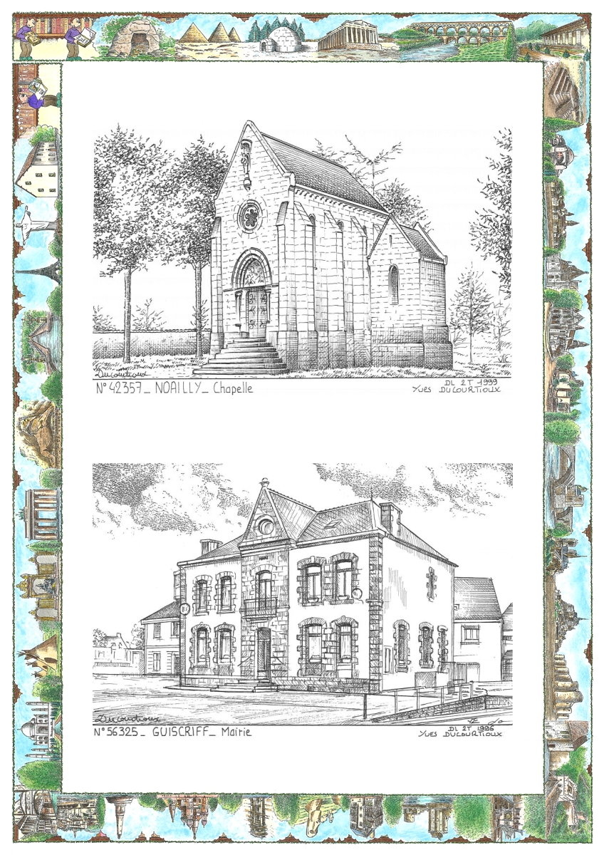 MONOCARTE N 42357-56325 - NOAILLY - chapelle / GUISCRIFF - mairie