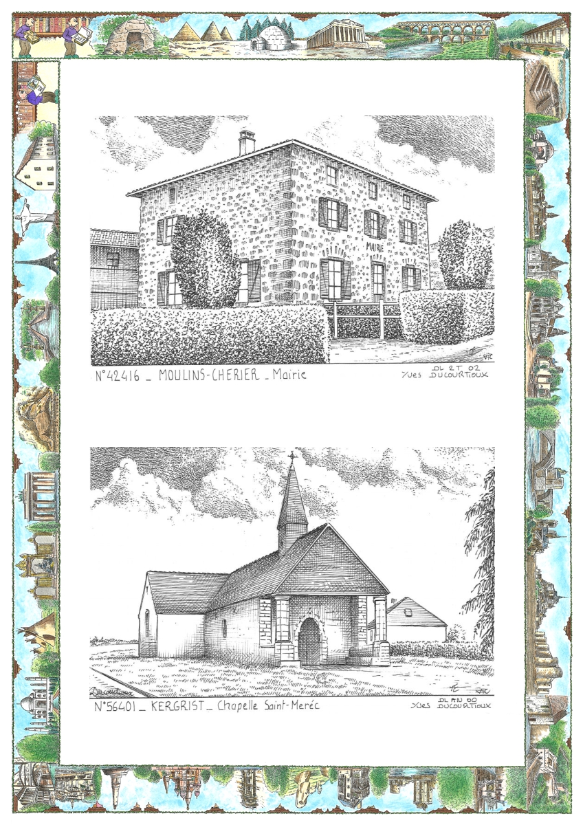 MONOCARTE N 42416-56401 - CHERIER - mairie de moulins ch�rier / KERGRIST - chapelle st m�rec