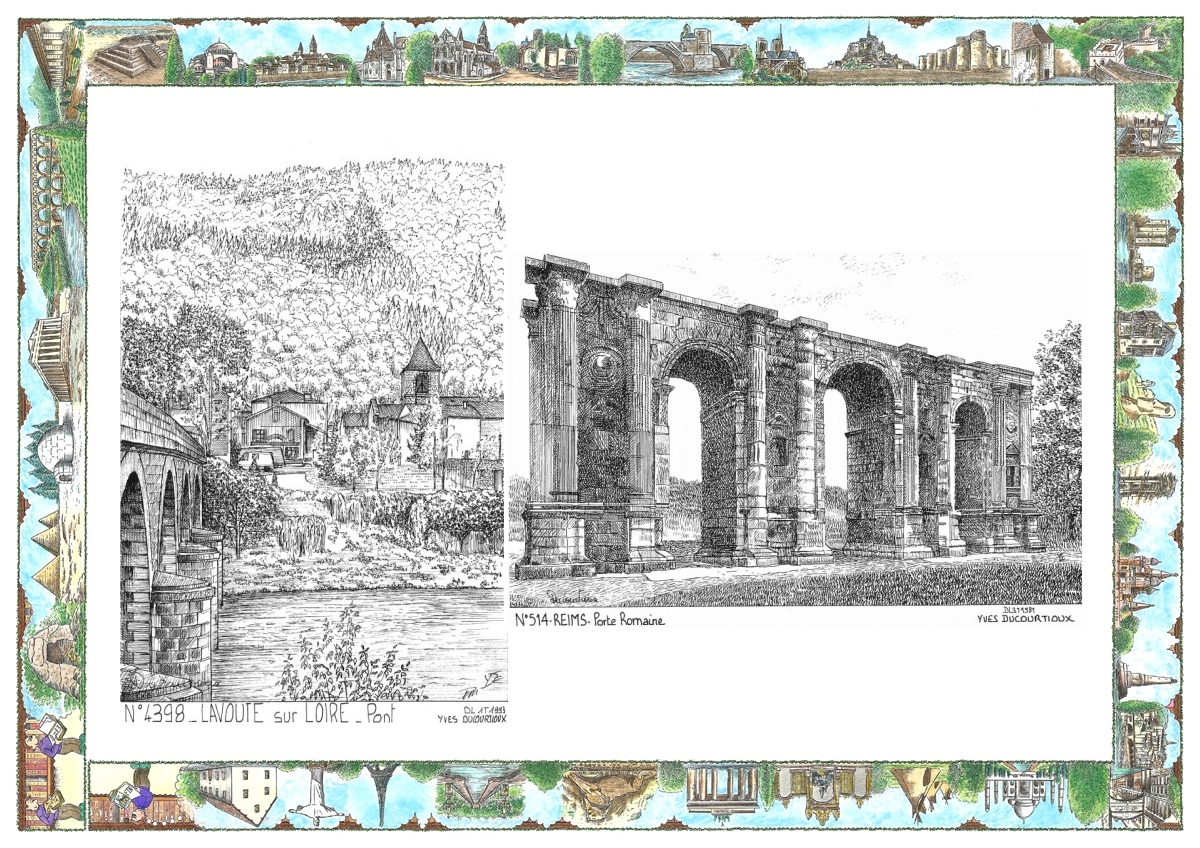 MONOCARTE N 43098-51004 - LAVOUTE SUR LOIRE - pont / REIMS - porte romaine