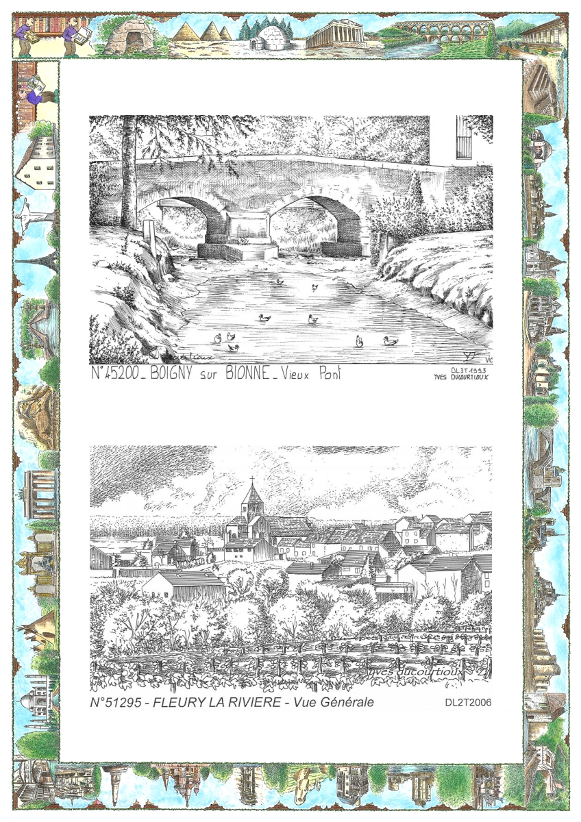 MONOCARTE N 45200-51295 - BOIGNY SUR BIONNE - vieux pont / FLEURY LA RIVIERE - vue g�n�rale