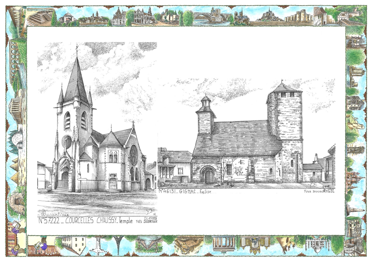 MONOCARTE N 46131-57222 - GIGNAC - �glise / COURCELLES CHAUSSY - temple