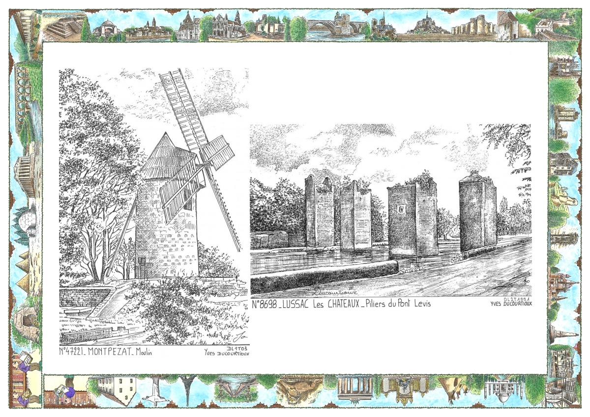 MONOCARTE N 47221-86098 - MONTPEZAT - moulin / LUSSAC LES CHATEAUX - piliers du pont levis
