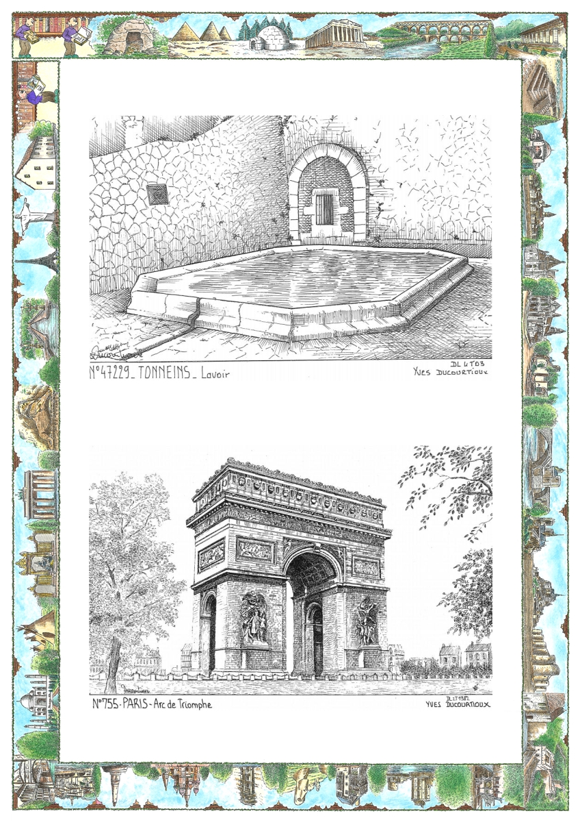 MONOCARTE N 47229-75005 - TONNEINS - lavoir / PARIS - arc de triomphe