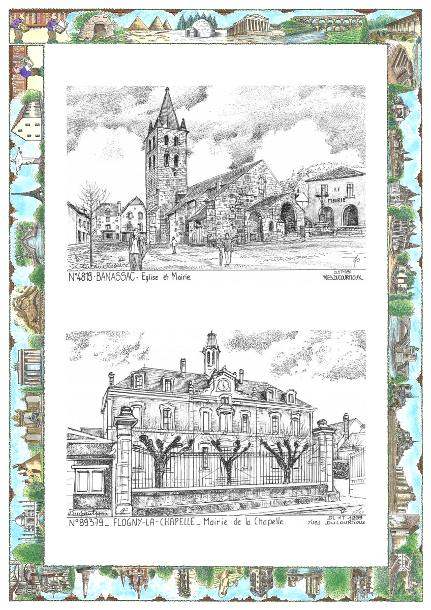 MONOCARTE N 48019-89379 - BANASSAC - �glise et mairie / FLOGNY LA CHAPELLE - mairie de la chapelle