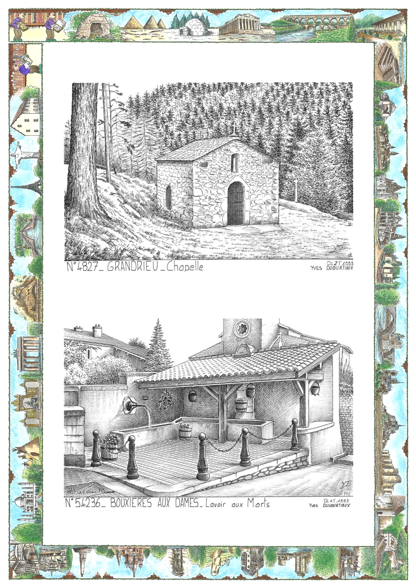 MONOCARTE N 48027-54236 - GRANDRIEU - chapelle / BOUXIERES AUX DAMES - lavoir aux morts