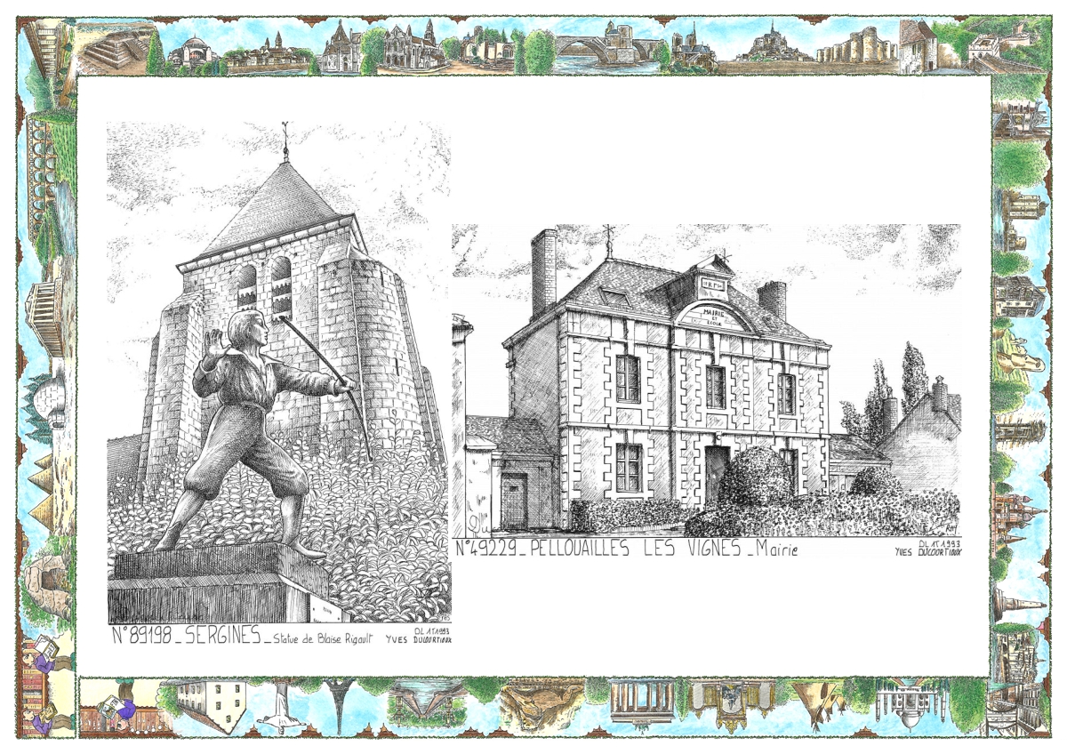 MONOCARTE N 49229-89198 - PELLOUAILLES LES VIGNES - mairie / SERGINES - statue de blaise rigault