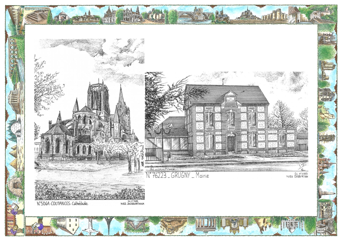 MONOCARTE N 50064-76223 - COUTANCES - cath�drale / GRUGNY - mairie