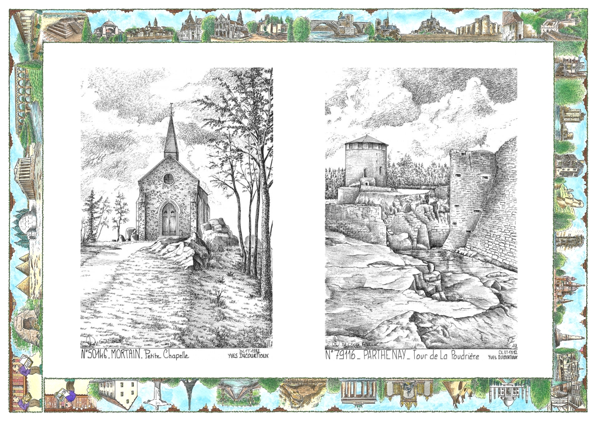 MONOCARTE N 50146-79116 - MORTAIN - petite chapelle / PARTHENAY - tour de la poudri�re