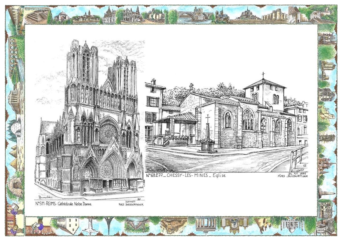 MONOCARTE N 51001-69277 - REIMS - cath�drale notre dame / CHESSY LES MINES - �glise