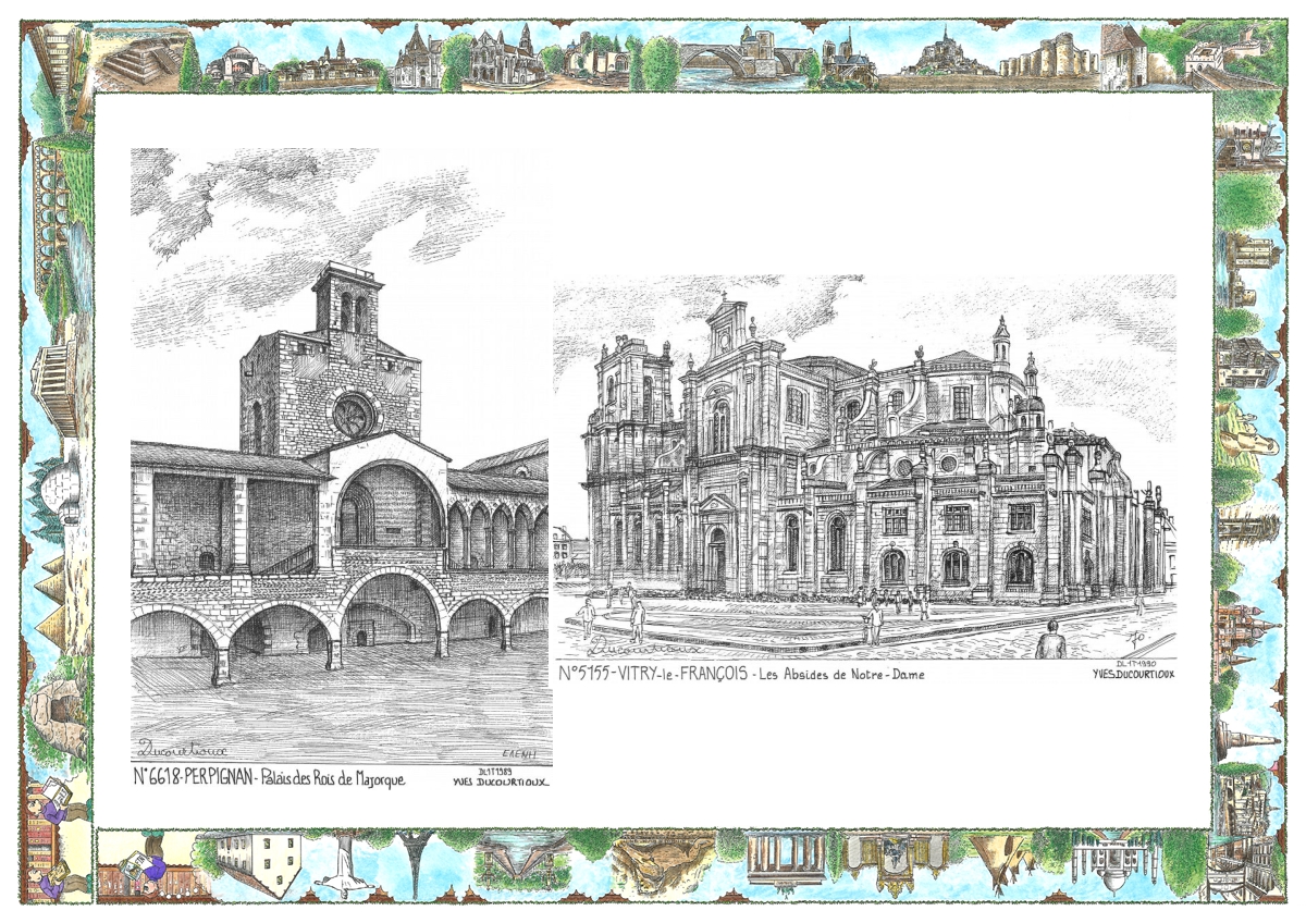 MONOCARTE N 51055-66018 - VITRY LE FRANCOIS - les absides de notre dame / PERPIGNAN - palais des rois de majorque