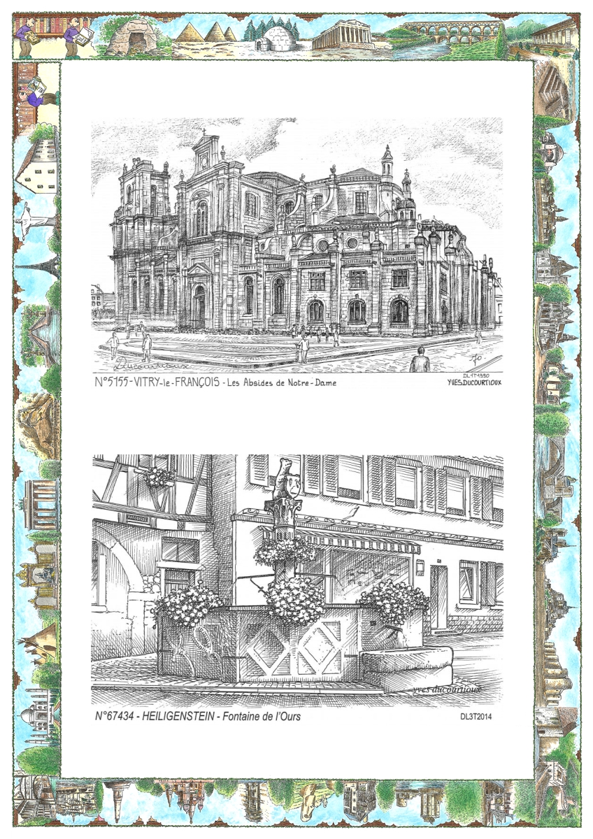 MONOCARTE N 51055-67434 - VITRY LE FRANCOIS - les absides de notre dame / HEILIGENSTEIN - fontaine de l ours