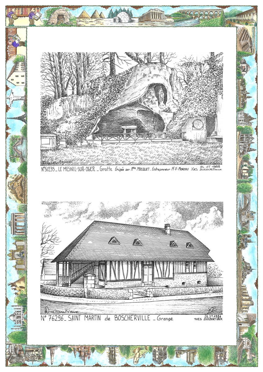 MONOCARTE N 51235-76296 - LE MESNIL SUR OGER - grotte �rig�e par mr Louis Mol / ST MARTIN DE BOSCHERVILLE - grange
