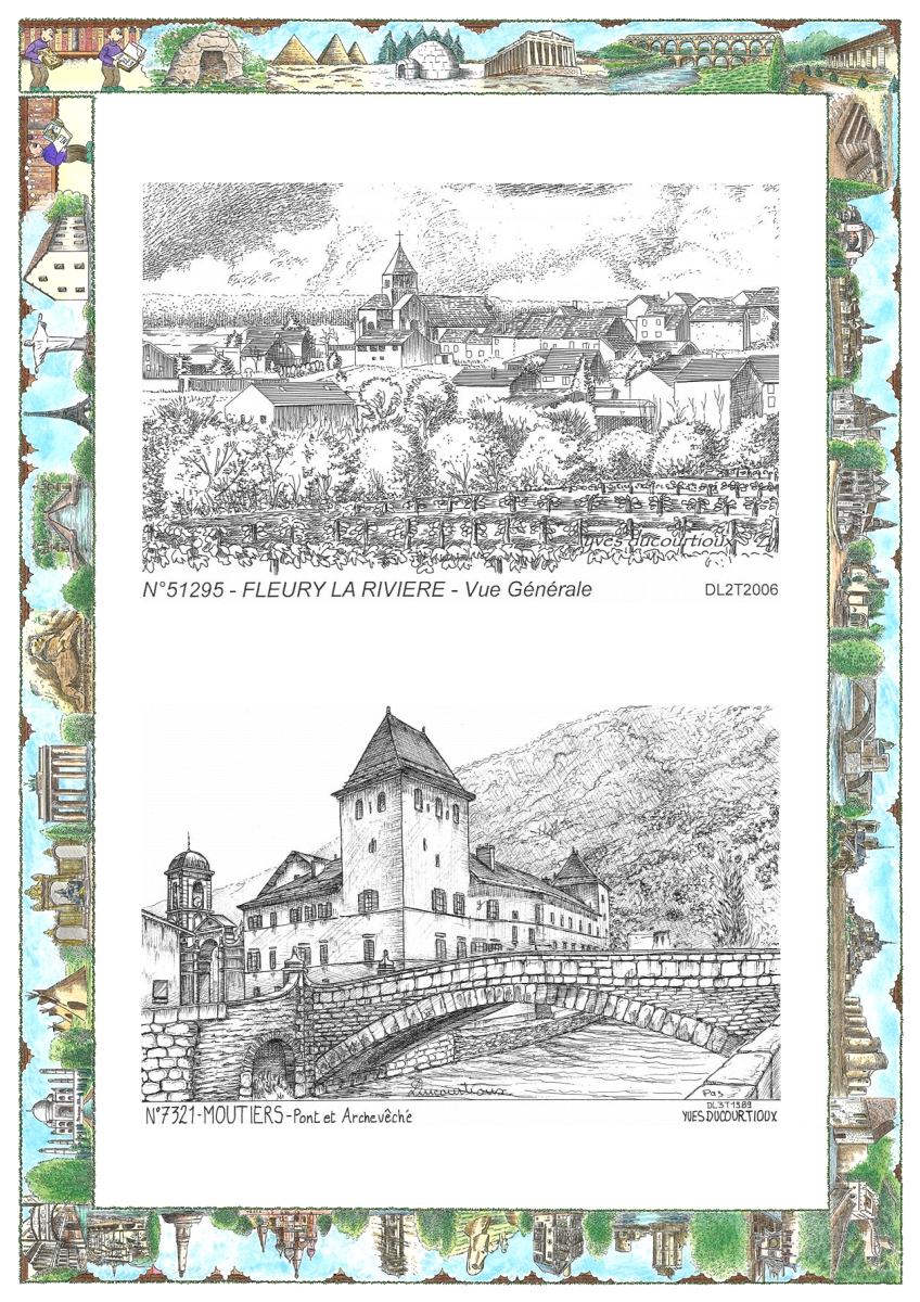 MONOCARTE N 51295-73021 - FLEURY LA RIVIERE - vue g�n�rale / MOUTIERS - pont et archev�ch�