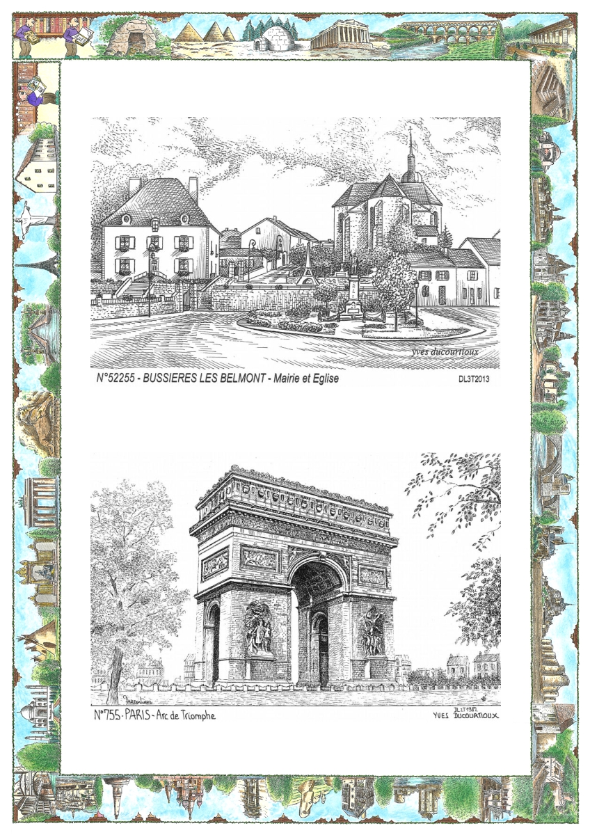 MONOCARTE N 52255-75005 - BUSSIERES LES BELMONT - mairie et �glise / PARIS - arc de triomphe