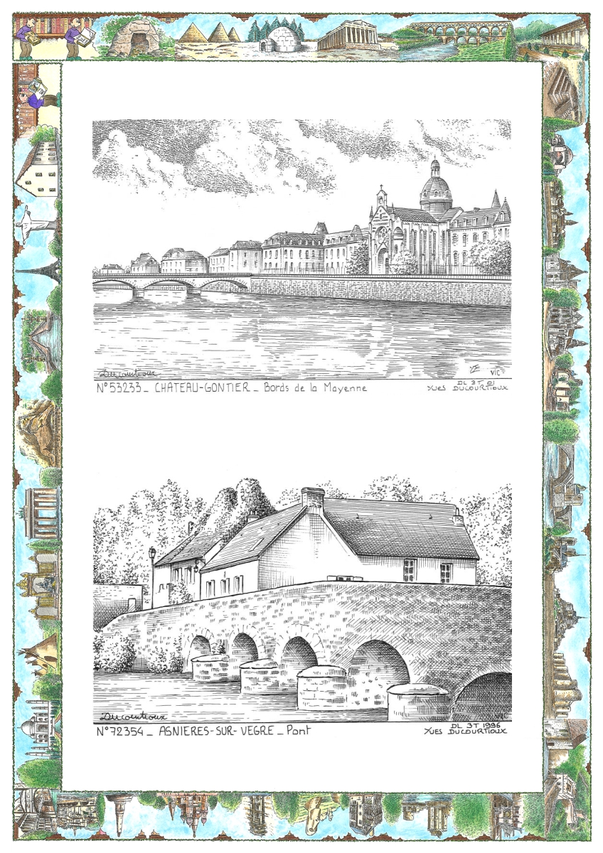 MONOCARTE N 53233-72354 - CHATEAU GONTIER - bords de la mayenne / ASNIERES SUR VEGRE - pont