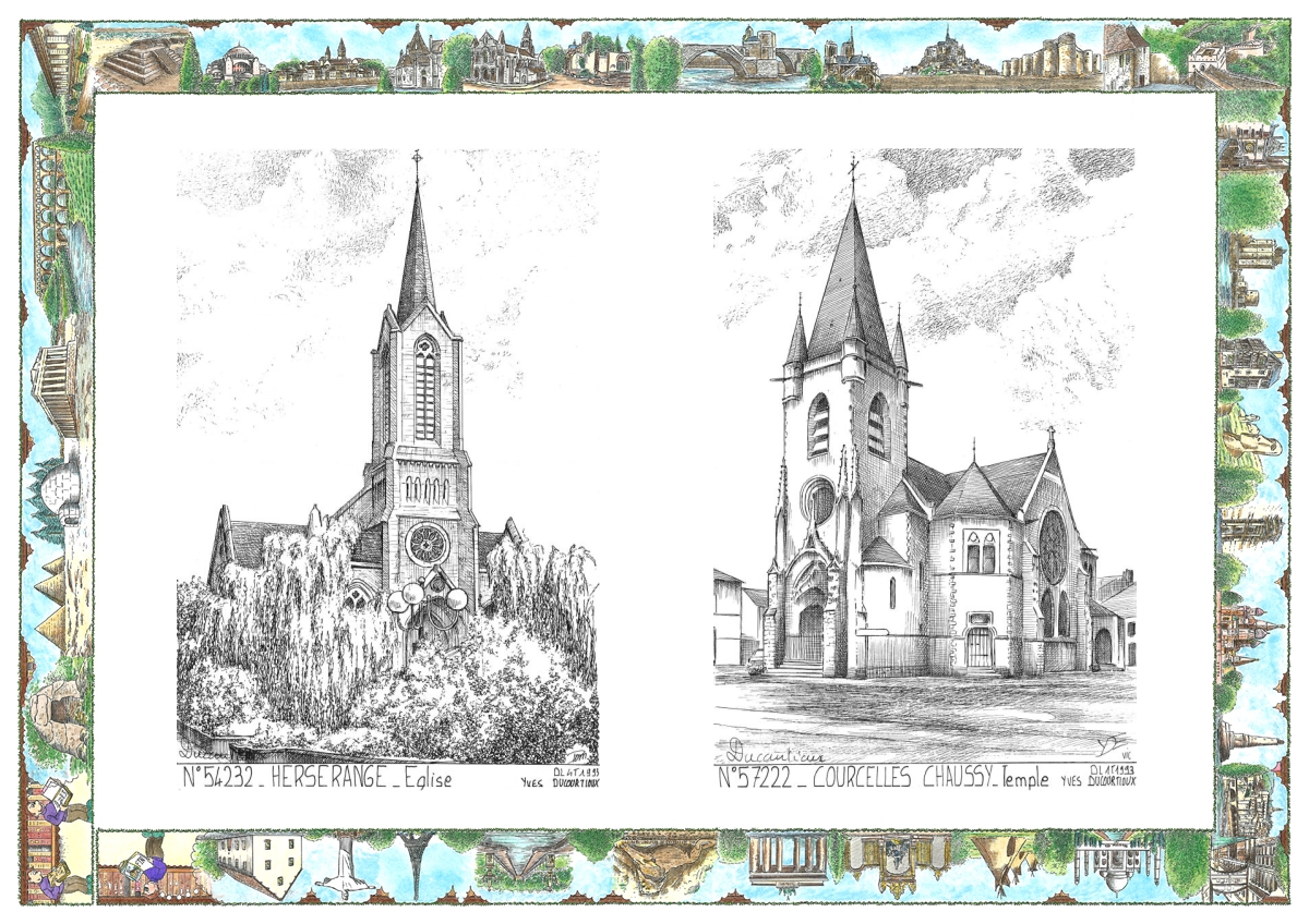 MONOCARTE N 54232-57222 - HERSERANGE - �glise / COURCELLES CHAUSSY - temple