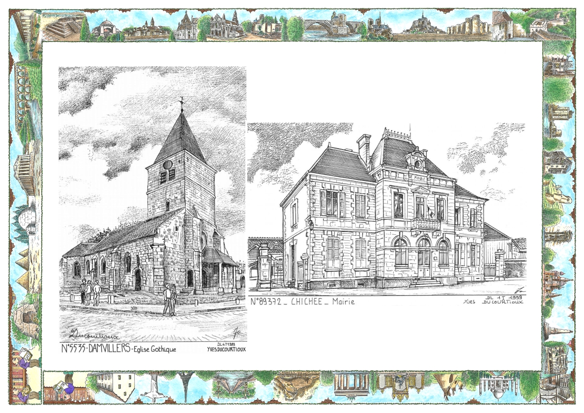 MONOCARTE N 55035-89372 - DAMVILLERS - �glise gothique / CHICHEE - mairie