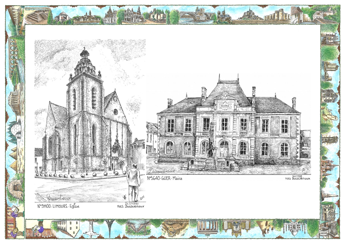 MONOCARTE N 56040-91100 - GUER - mairie / LIMOURS - �glise
