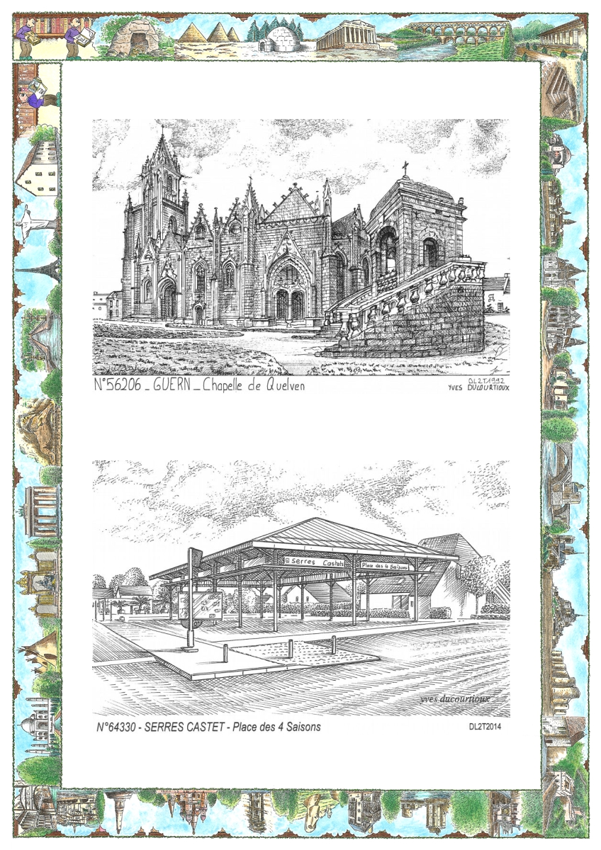MONOCARTE N 56206-64330 - GUERN - chapelle de quelven / SERRES CASTET - place des 4 saisons