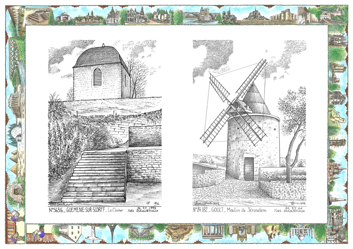 MONOCARTE N 56316-84182 - GUEMENE SUR SCORFF - le clocher / GOULT - moulin de j�rusalem