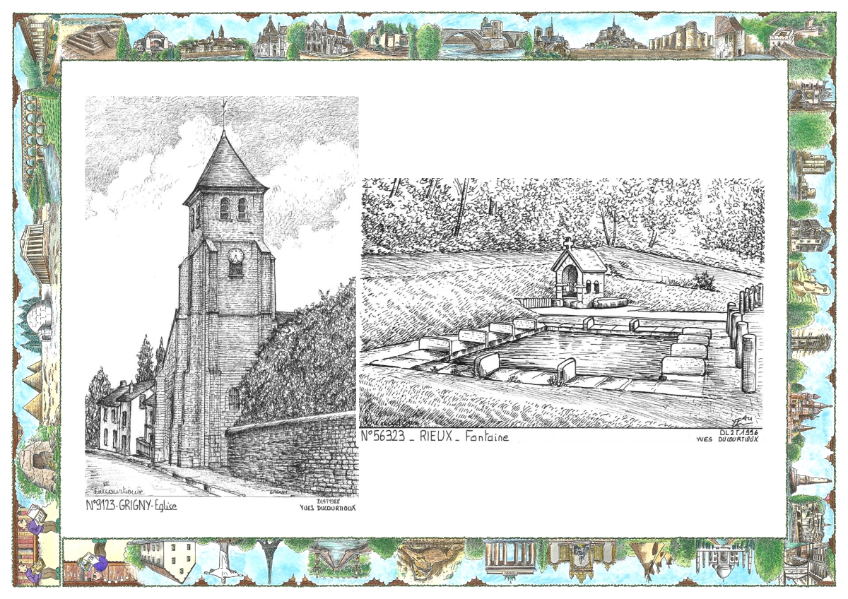 MONOCARTE N 56323-91023 - RIEUX - fontaine / GRIGNY - �glise