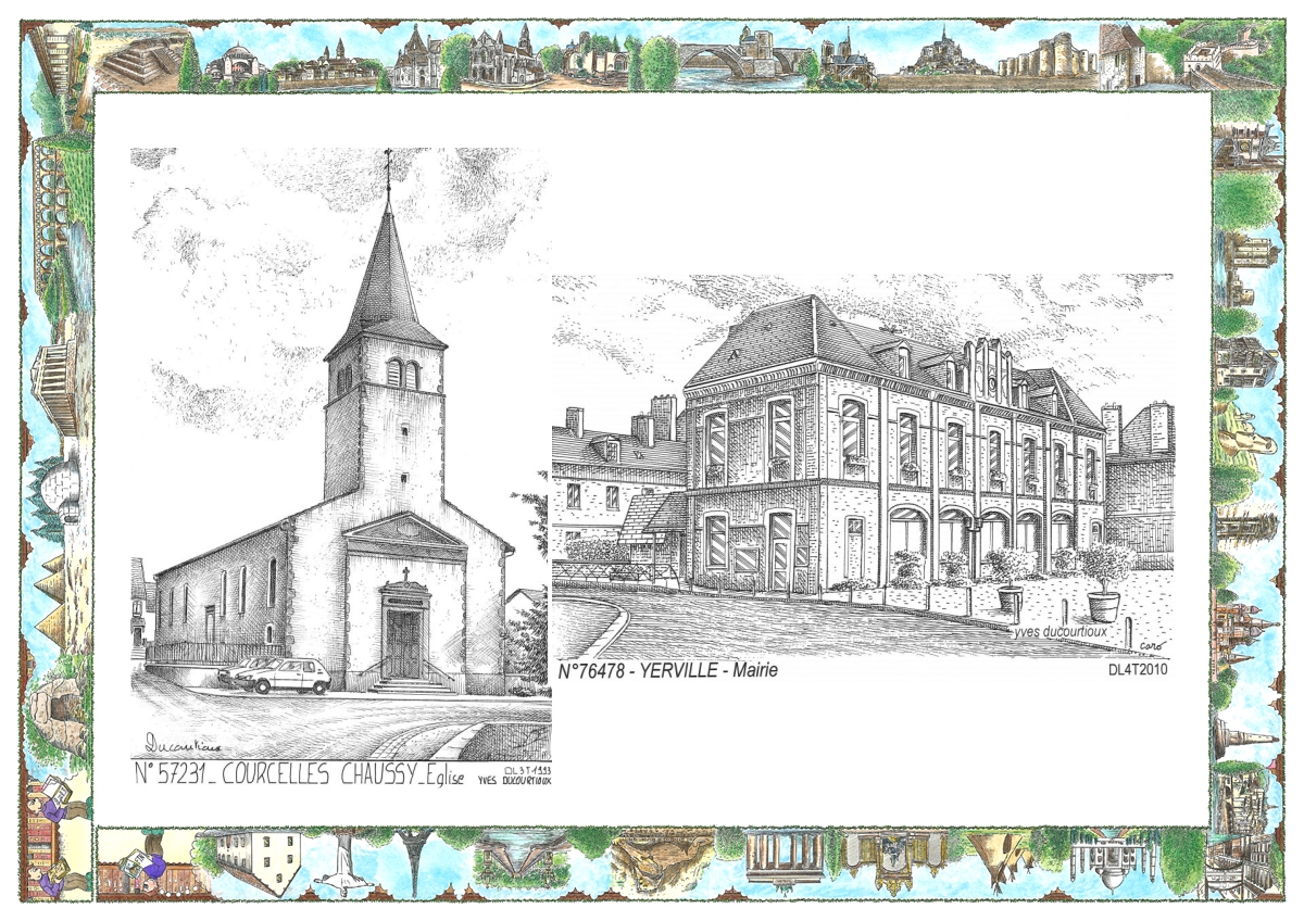 MONOCARTE N 57231-76478 - COURCELLES CHAUSSY - �glise / YERVILLE - mairie