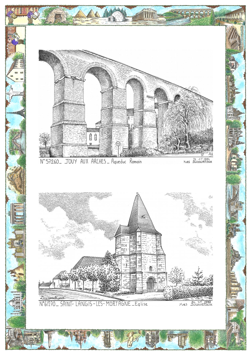 MONOCARTE N 57260-61270 - JOUY AUX ARCHES - aqueduc romain / ST LANGIS LES MORTAGNE - �glise