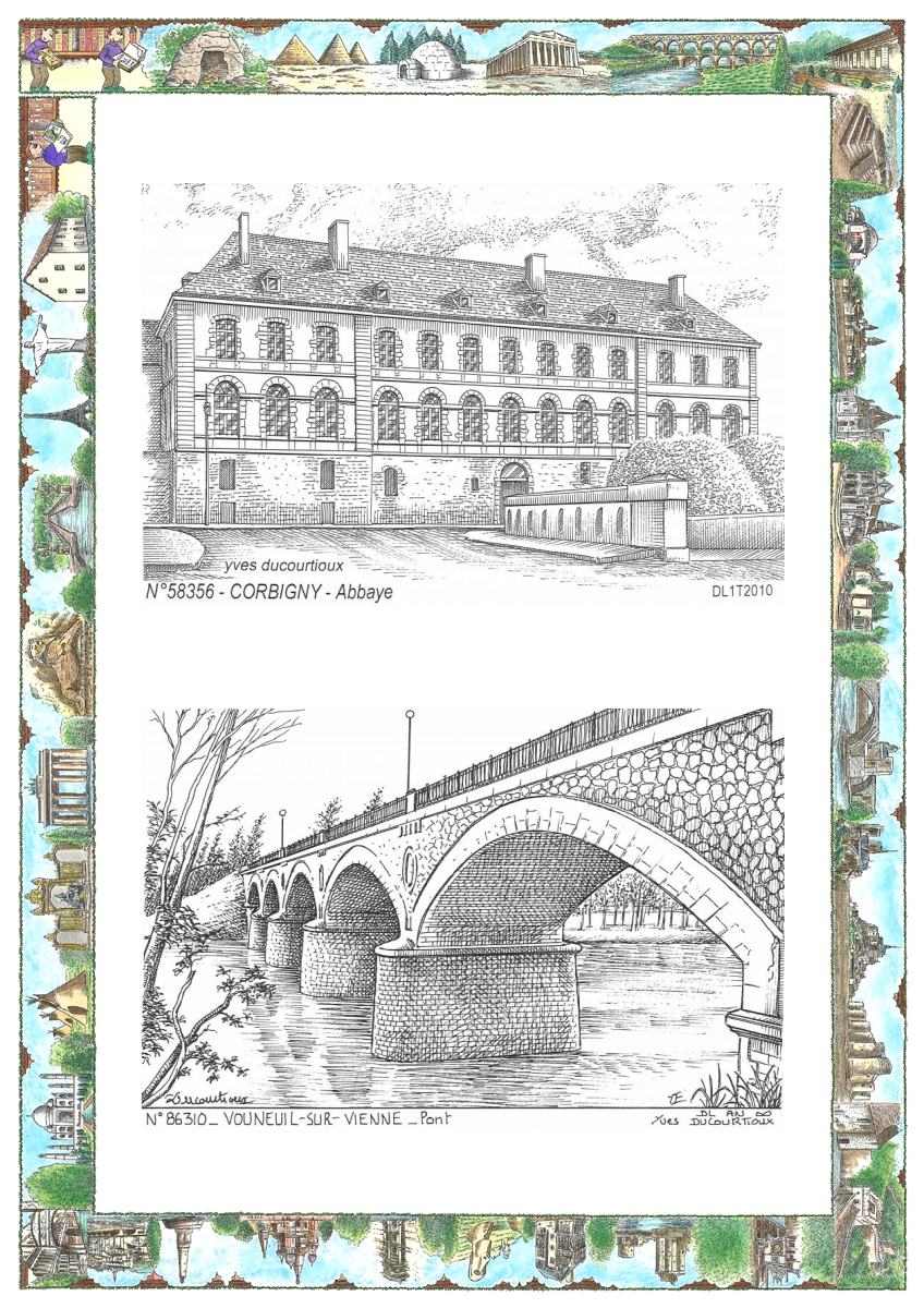 MONOCARTE N 58356-86310 - CORBIGNY - abbaye / VOUNEUIL SUR VIENNE - pont