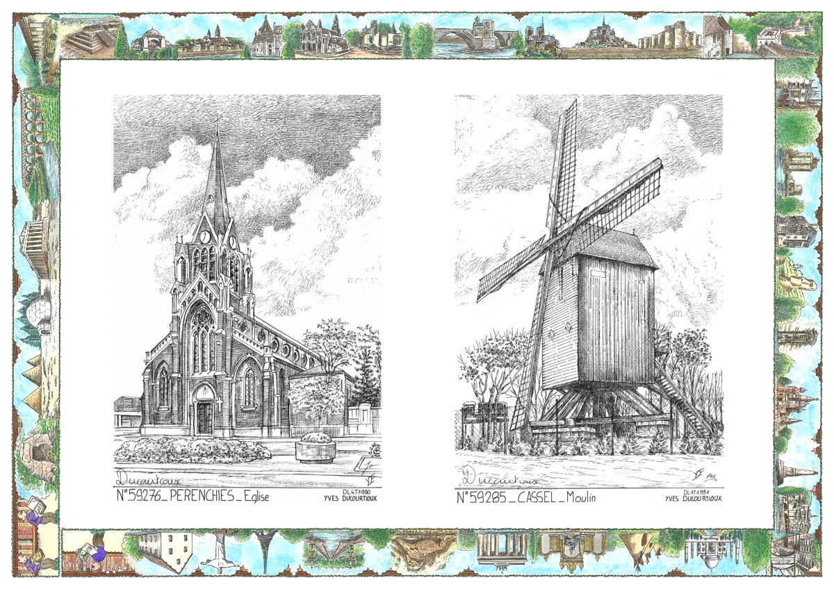 MONOCARTE N 59276-59285 - PERENCHIES - �glise / CASSEL - moulin