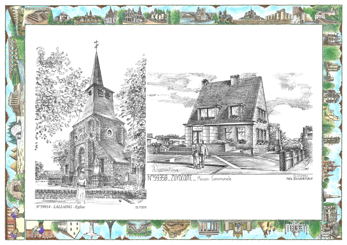 MONOCARTE N 59358-59914 - ZUYDCOOTE - maison communale / LALLAING - �glise