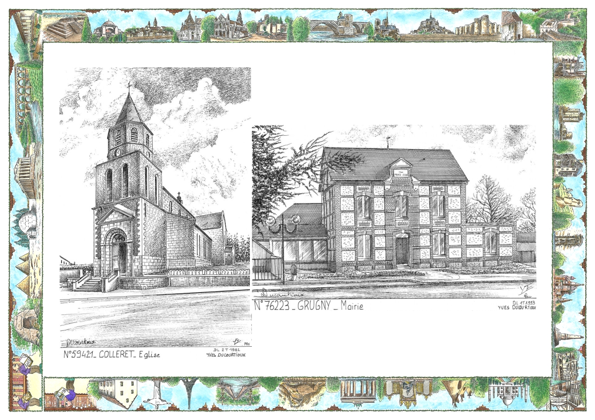 MONOCARTE N 59421-76223 - COLLERET - �glise / GRUGNY - mairie