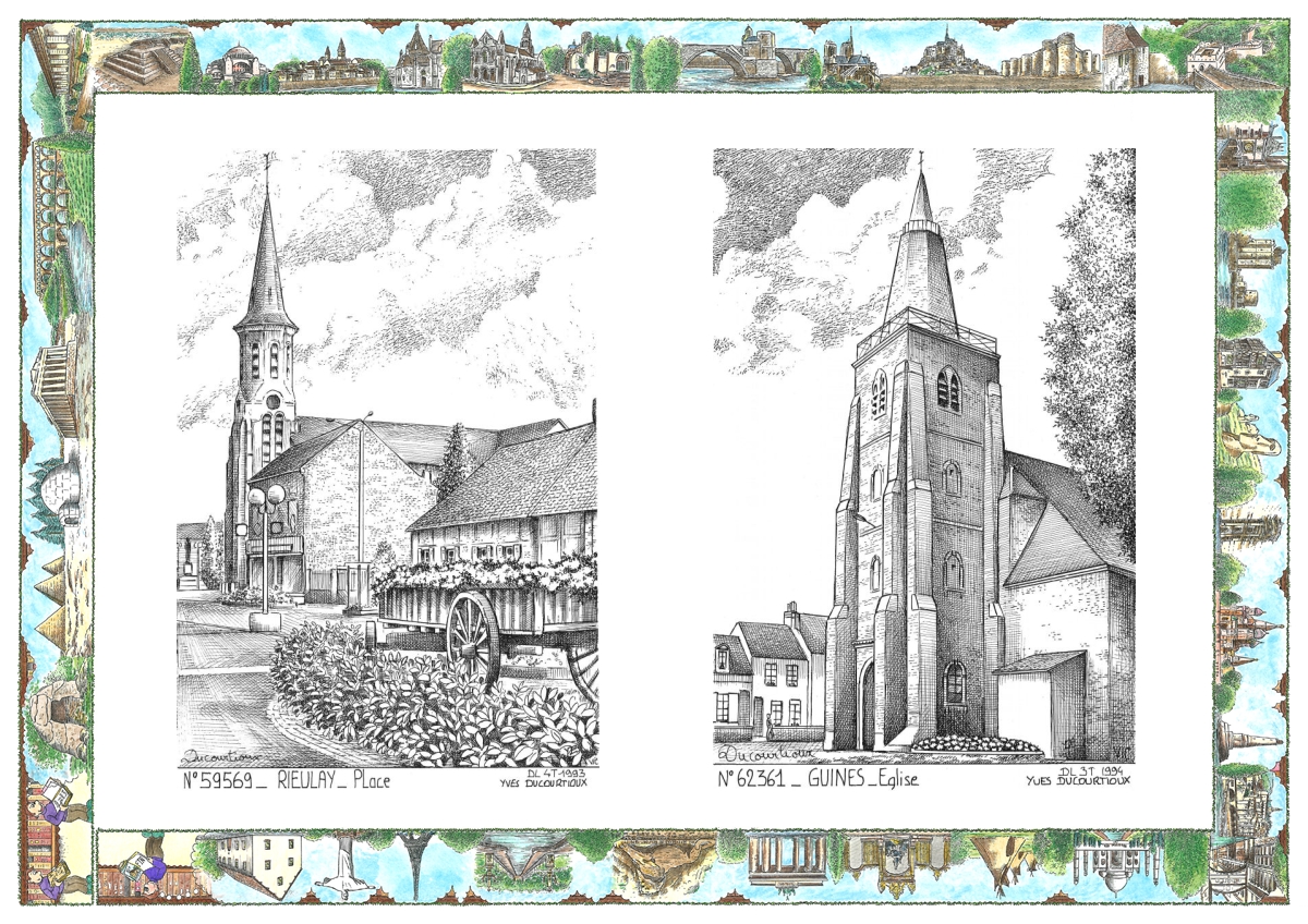 MONOCARTE N 59569-62361 - RIEULAY - place / GUINES - �glise