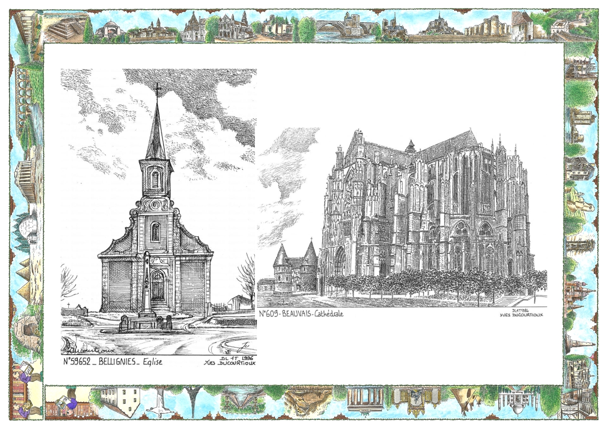 MONOCARTE N 59652-60009 - BELLIGNIES - �glise / BEAUVAIS - cath�drale