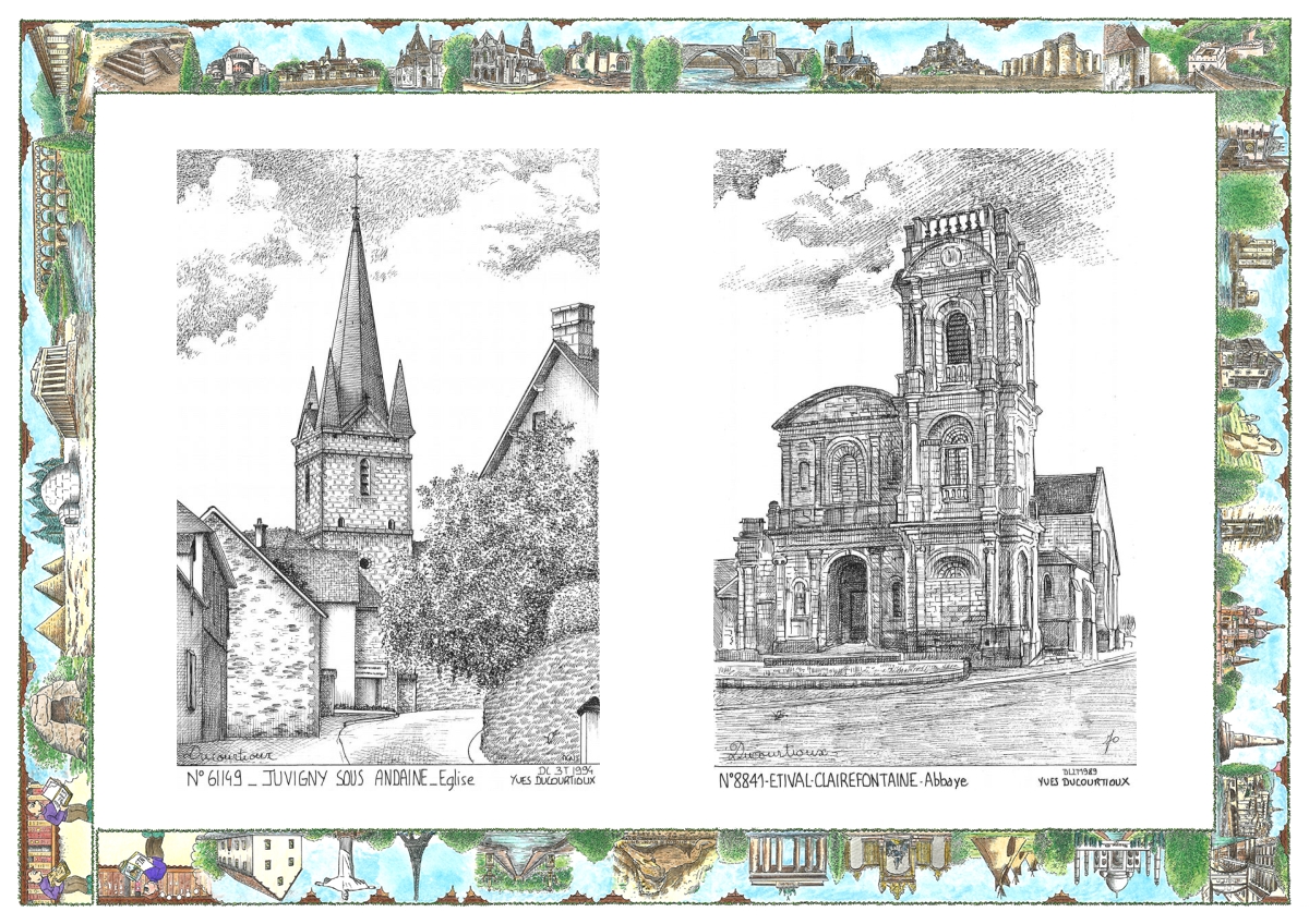 MONOCARTE N 61149-88041 - JUVIGNY SOUS ANDAINE - �glise / ETIVAL CLAIREFONTAINE - abbaye
