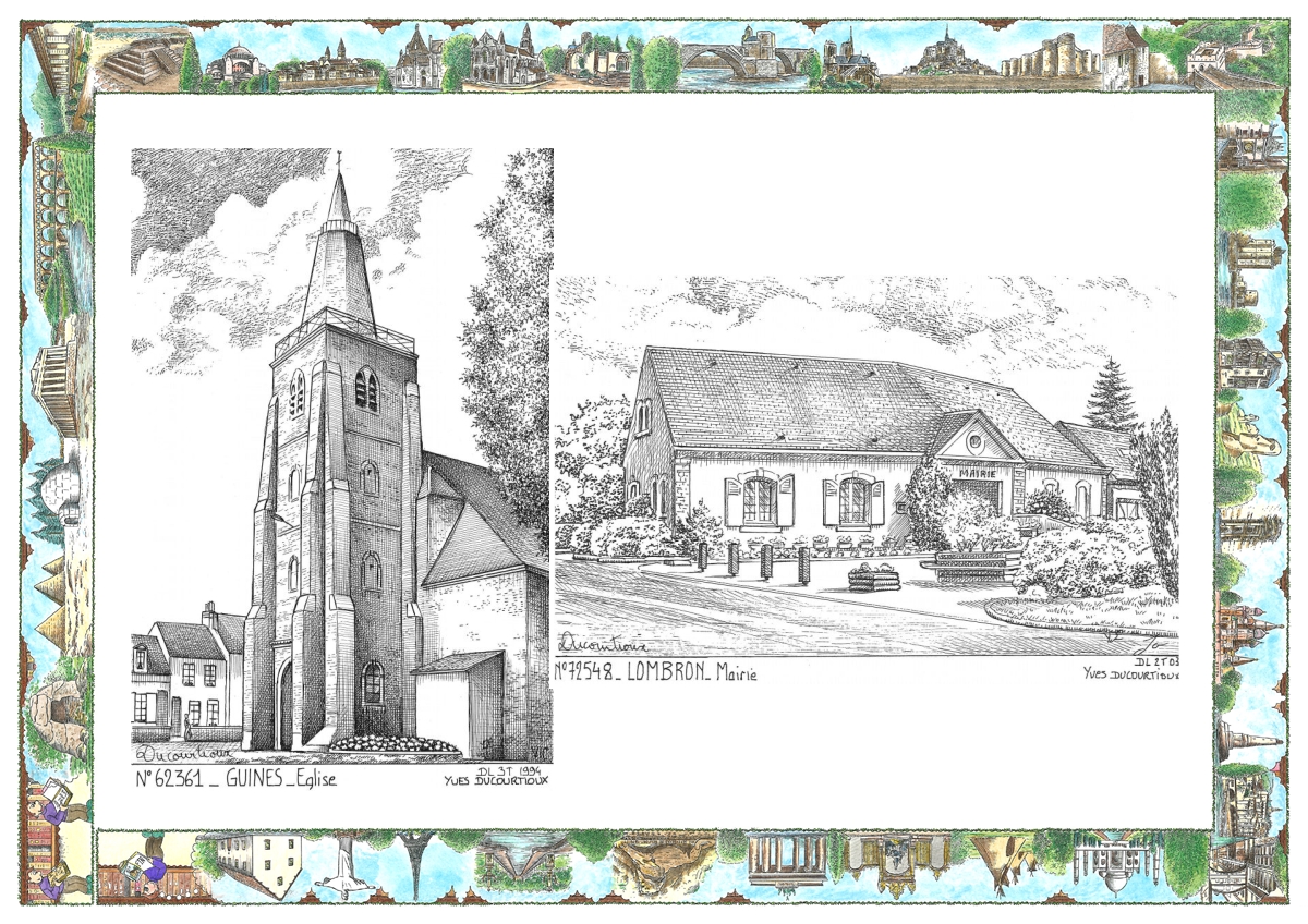 MONOCARTE N 62361-72548 - GUINES - �glise / LOMBRON - mairie