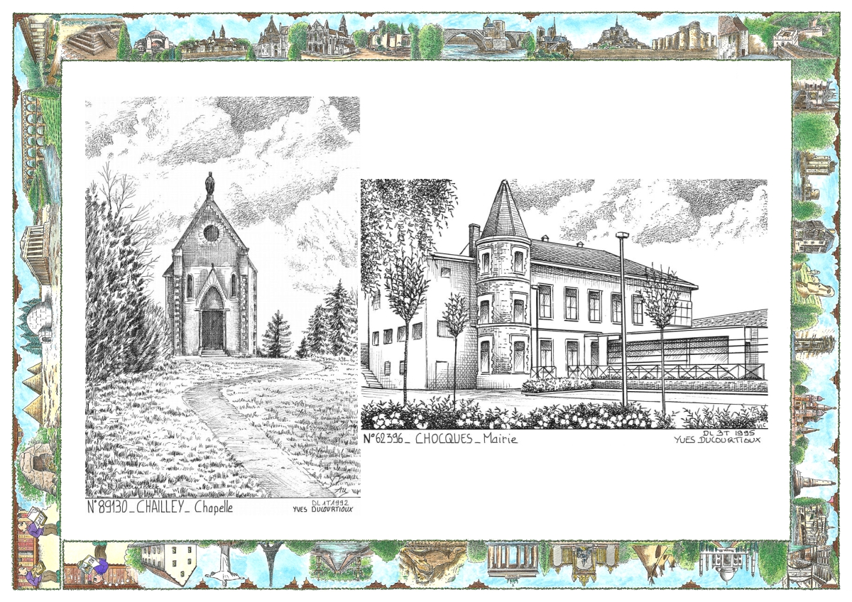 MONOCARTE N 62396-89130 - CHOCQUES - mairie / CHAILLEY - chapelle